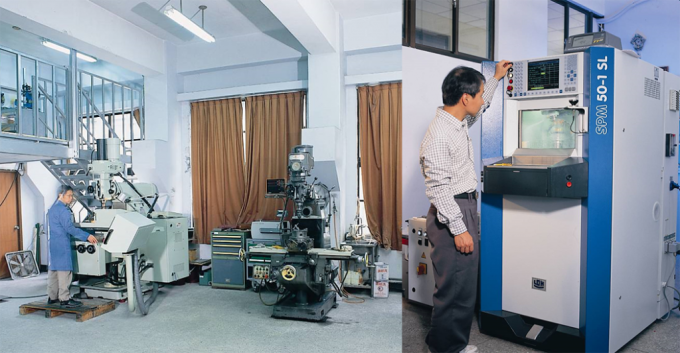 中研院原分所的 Mr.Q ─ 機械工廠（左圖）、玻璃工廠（右圖） 資料來源｜林志民提供