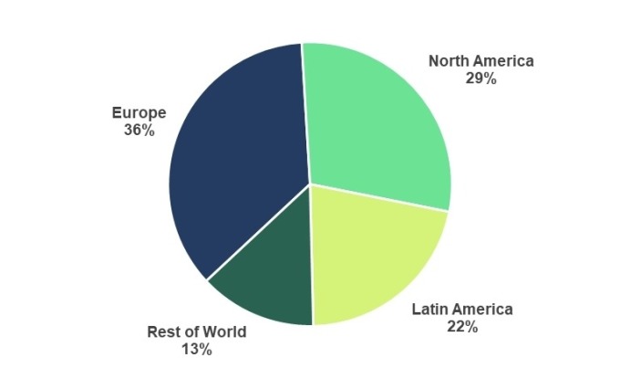 Spotify月活躍用戶全球分布（圖:Spotify/BusinessWire.com）