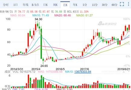 (圖一：中國平安保險公司股價圖，新浪網)