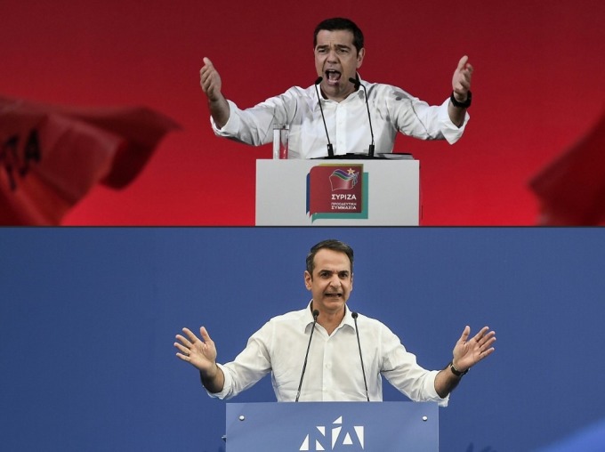 齐普拉斯 (上) 与新民主党领导 Kyriakos Mitsotakis(图: AFP)