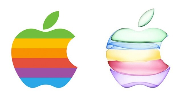 傳統彩虹蘋果 Logo (左) 與剛釋出的動感彩虹蘋果 Logo (右) 。(圖片：翻攝 Appleinsider)
