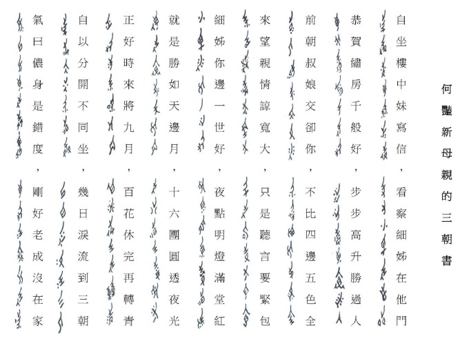 女書與漢字的對照。 圖片來源│劉斐玟