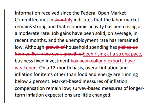 Fed 9月、7月聲明對比　圖片來源：CNBC