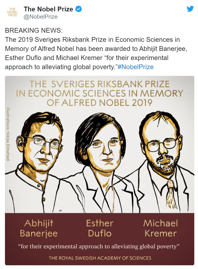 2019諾貝爾經濟學獎獲獎者(圖片：)