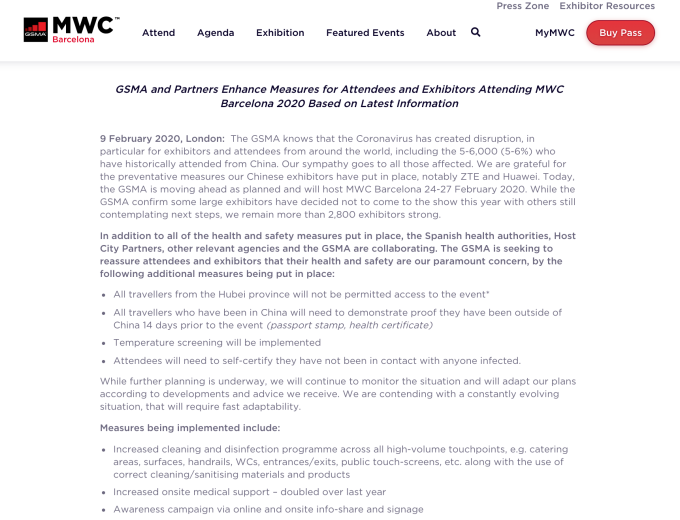 GSMA 關於新冠肺炎的最新聲明 (圖:MWC)