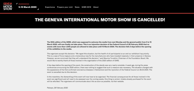 日內瓦車展取消聲明 (圖:GIMS 官網)