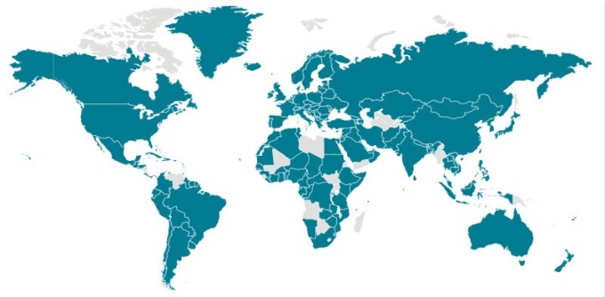 全球疫情蔓延情況 (青：出現確診國家) (圖片：CDC)