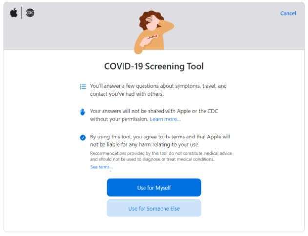 蘋果 COVID-19 應用程式畫面 (圖片: CNBC)