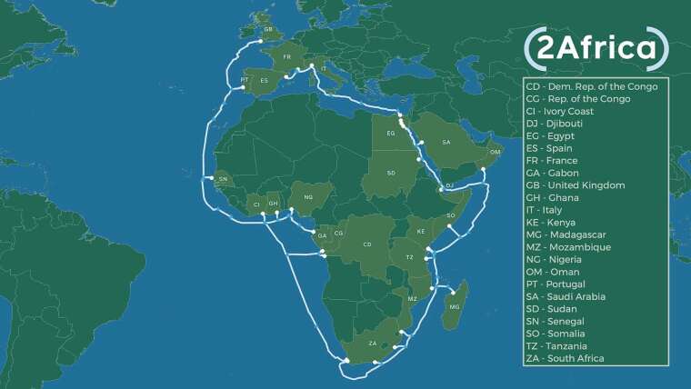 2Africa 海底電纜項目 (圖片：techcrunch)