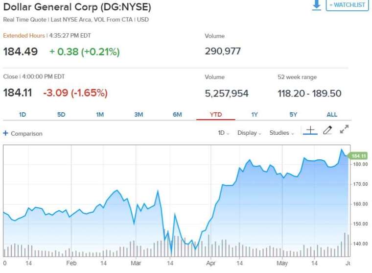 Dollar General 今年來股價走勢 (來源: CNBC)