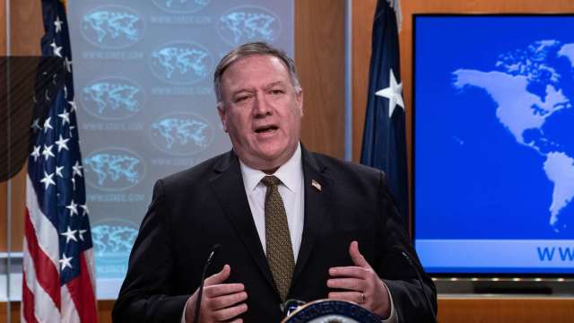 美國務卿猛烈抨擊華為與中國。(圖片：AFP)