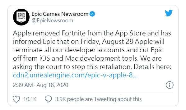 Epic Games 推文 (圖片: 推特)