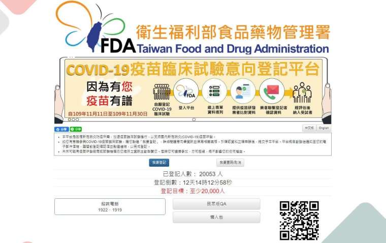 (圖:取自衛福部食藥署臨床試驗意向登記平台)