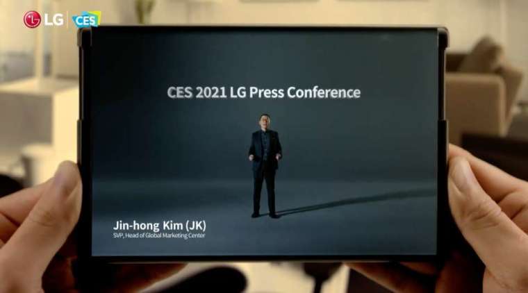 LG 線上 CES 介紹片中出現的捲軸螢幕手機 (圖: LG)