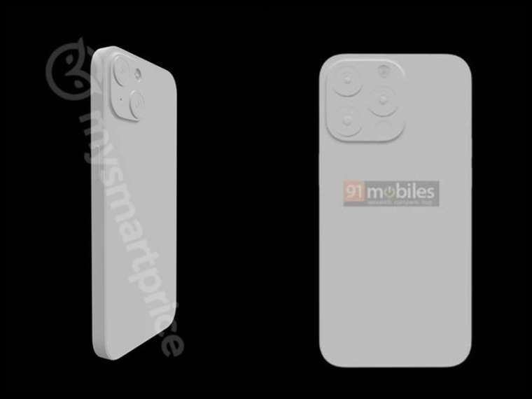 iPhone13(左) 與 iPhone13 Pro(右) 新鏡頭變化 (圖: 左圖來自 mysmartprice、右為 91Mobiles)