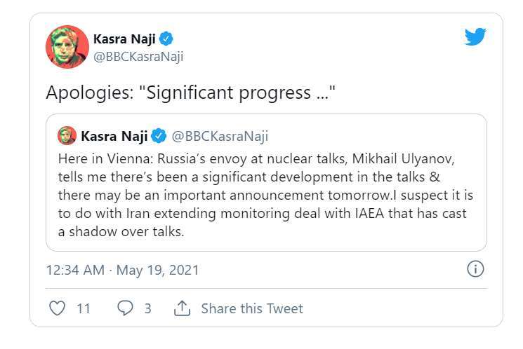 Naji 還特地在推特文上指出 Ulyanov的措辭「重大進展」