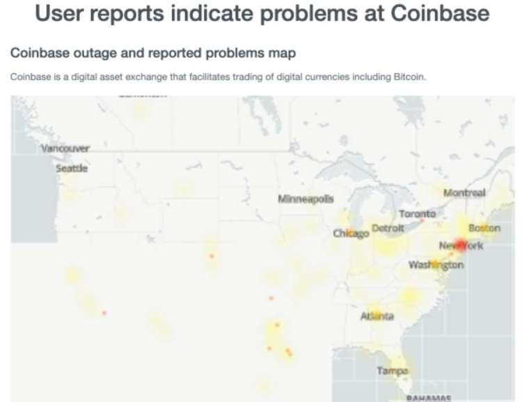 知名加密貨幣交易所 Coinbase 全美各地通報故障中斷問題 (圖片：Coinbase/OpenStreetMap)