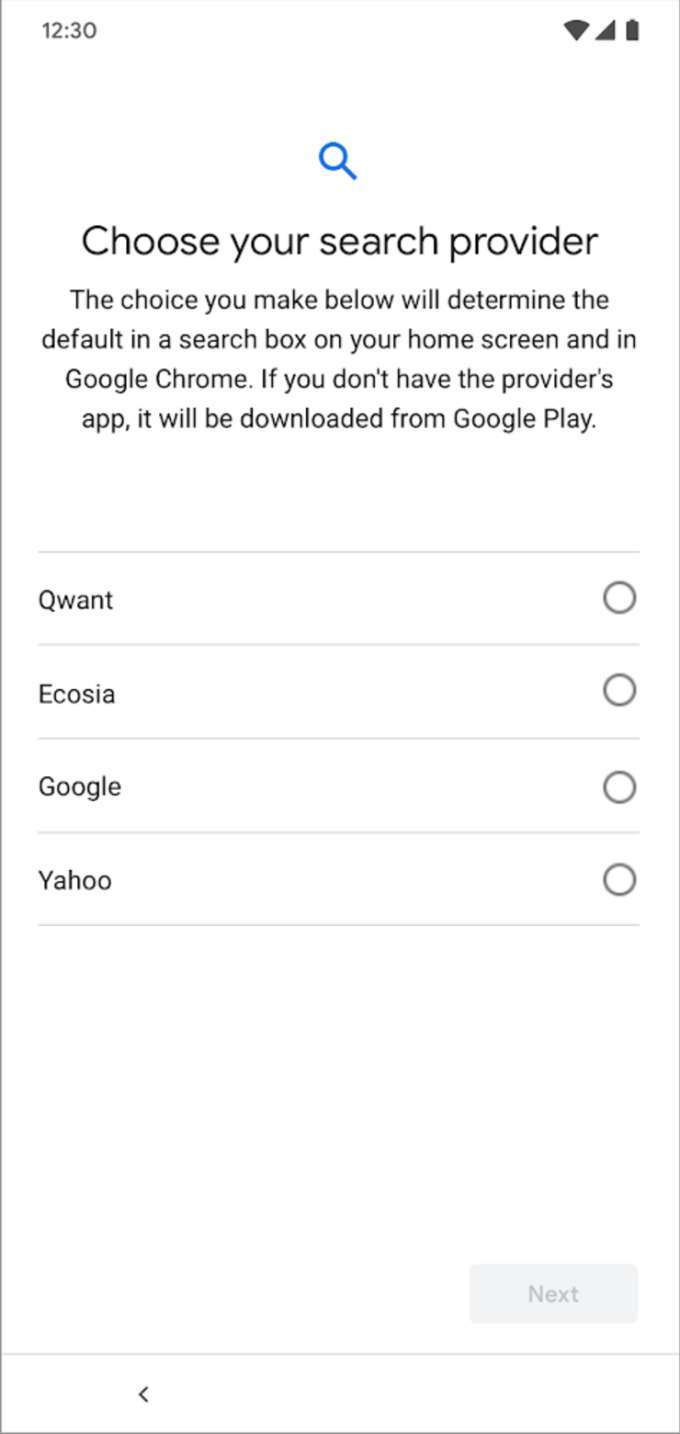 谷歌2019年在Android設備推出的搜尋引擎選單