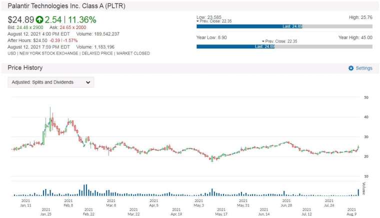 PLTR 股價走勢圖 圖片:anue 鉅亨