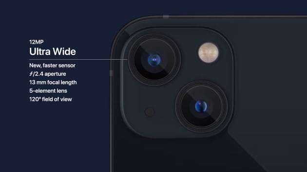 iPhone 13 和 iPhone 13 mini 的雙鏡頭則改為斜對角排列 (圖片:蘋果)