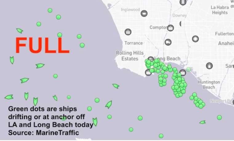 被迫在南加州漂流的船隻創新高 (圖片：翻攝 splash247/Marinetraffic)