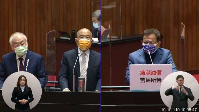 閣揆蘇貞昌(左2)與主計長朱澤民(左1)。(圖：立法院隨選視訊)