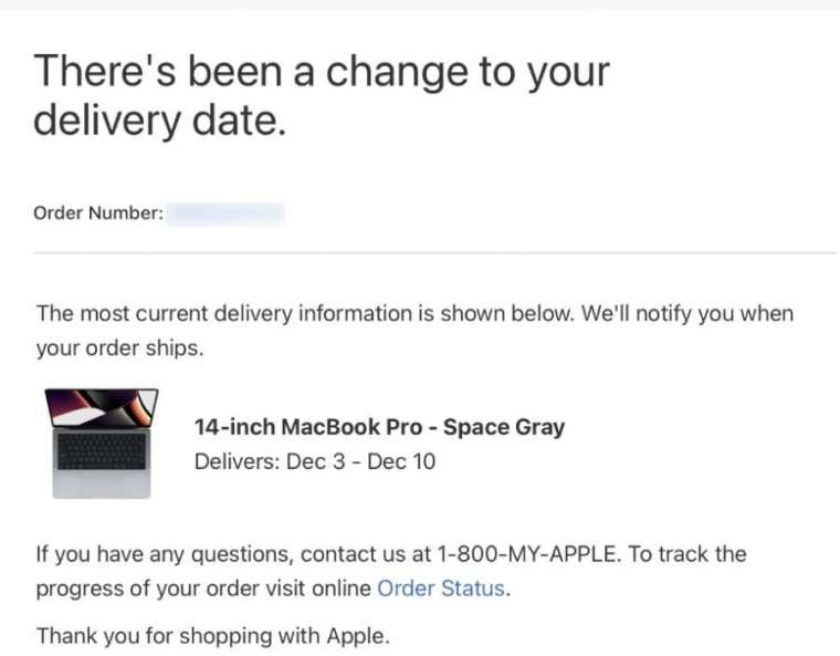 新 MacBook Pro 的到貨時間從 10 月 26 日延到 12 月 (圖片：蘋果)