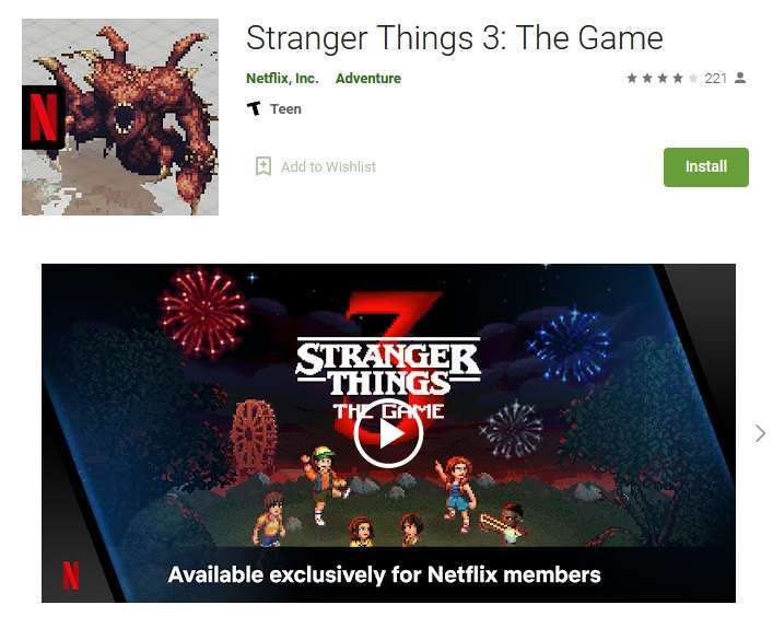 Netflix 推出的〈怪奇物語 3：遊戲〉手遊。（圖片來源：Google Play）