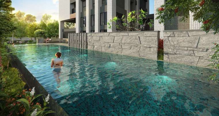 「恆山和合」大基地開發，規劃區域少見千坪動森泳池宅，公設多元豐富，此為公設泳池3D示意圖。(圖:業者提供)