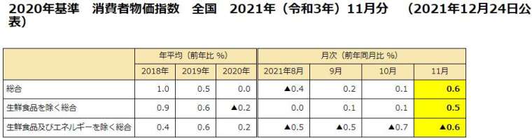 日本 CPI 統計數據 (圖片擷取自日本總務省官網)