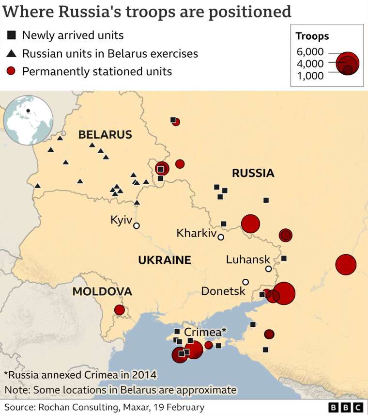 俄羅斯軍隊分布 (圖: BBC)