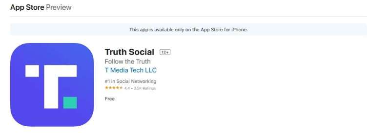 川普自創 Truth Social 應用程式登上蘋果 App Store 下載次數冠軍寶座。(圖片：截取自蘋果 App Store)