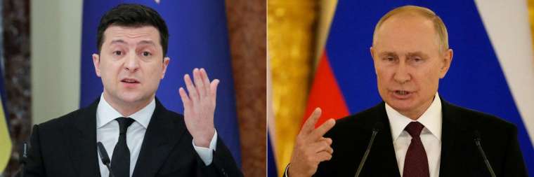 烏俄兩國陷入戰火，烏克蘭總統澤倫斯基 (左) 要求與俄國總統普丁對話，卻未獲得回應。(圖片：AFP)