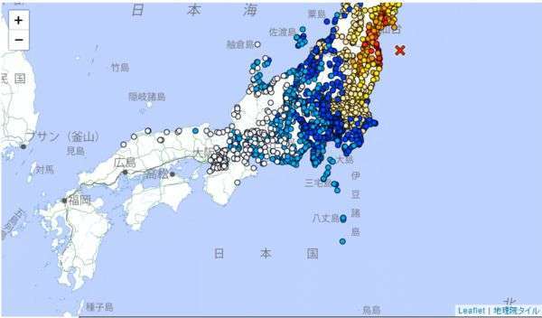 日本福島外海發生規模 7.3 強震。（圖片: 截取自自日本氣象廳）