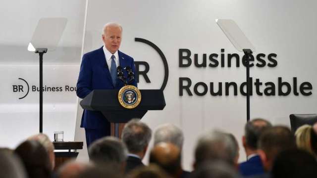 美国总统拜登周一出席商业圆桌会议。（图：AFP）(photo:CnYes)