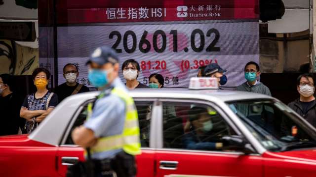 香港恒生指數周五盤中跌破20,000點大關。(圖: AFP)