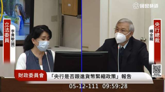 台灣央行總裁楊金龍赴立院備詢。(圖：取自立法院轉播畫面)
