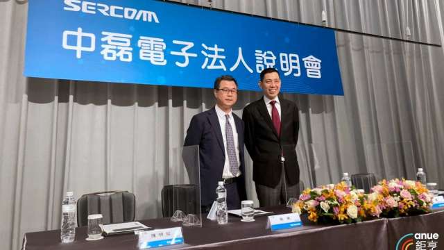 中磊總經理林斌（左）與董事長王煒（記者張博翔攝）