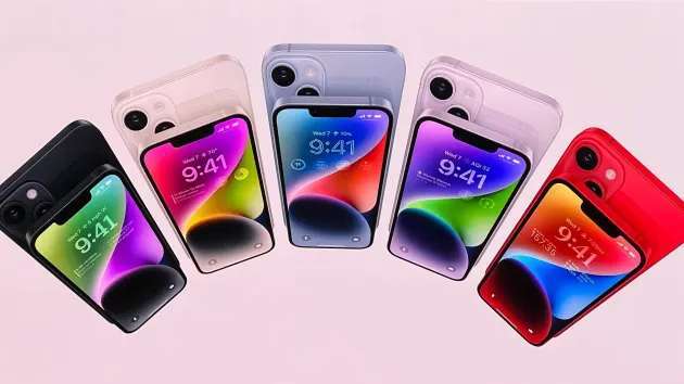 iPhone 14、iPhone 14 + 有五種顏色。（圖片：蘋果）