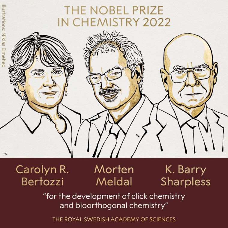 今年諾貝爾化學獎的三位得主。(圖片來源：擷取自諾貝爾獎臉書)