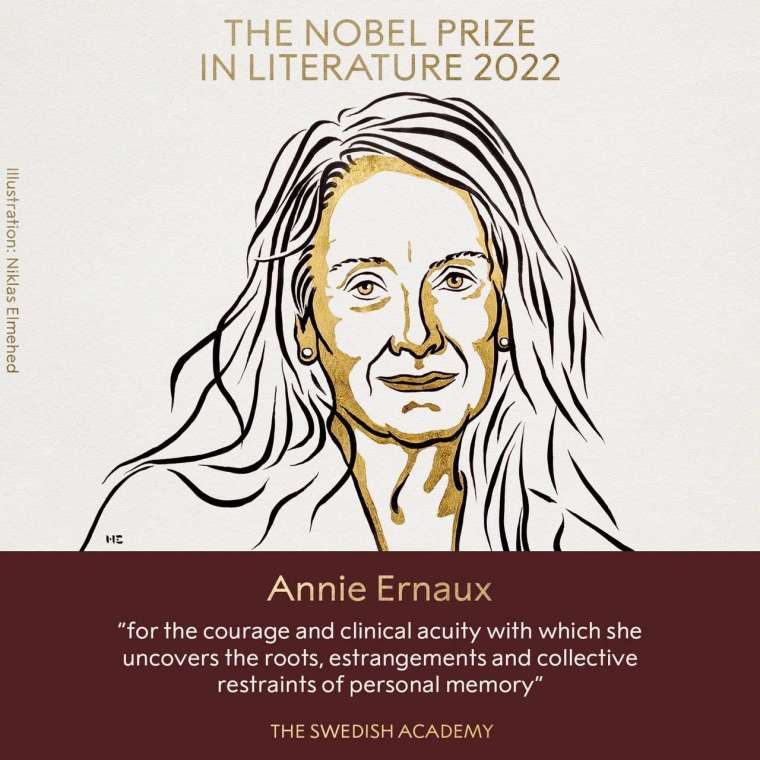 今年諾貝爾文學獎由法國女作家Annie Ernaux奪得。(圖片來源：擷取自諾貝爾獎臉書)