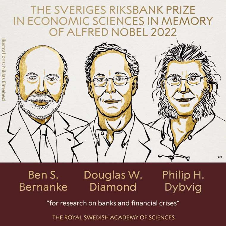 今年諾貝爾經濟學獎由Fed前主席柏南奇與兩美國學者獲獎。(圖片來源：擷取自諾貝爾獎臉書)