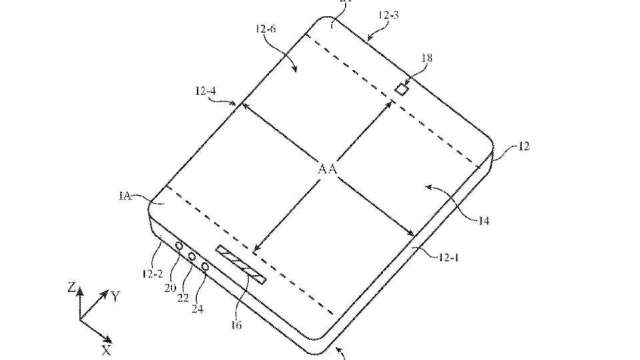 蘋果獲折疊式設備專利。（圖：蘋果專利書）