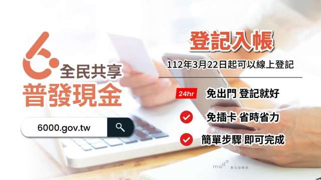 數位部擬提早啟動普發現金申領登記系統，申請四步驟出爐。(圖:數位部提供)