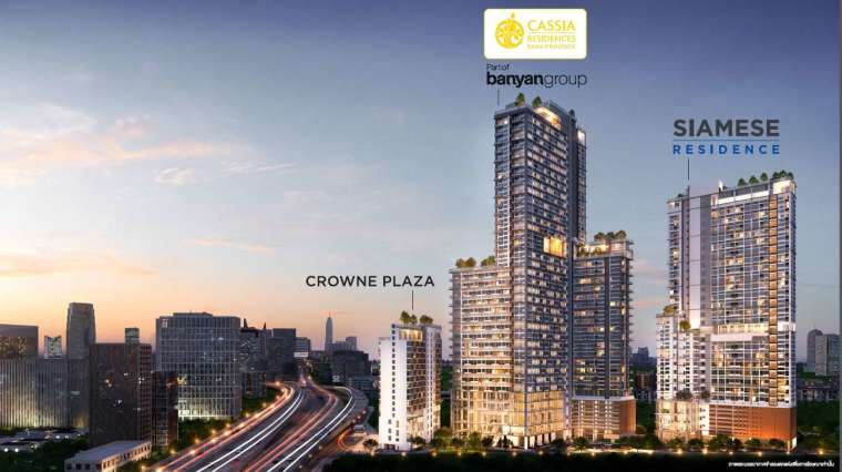 泰國上市公司Siamese Asset PLC與新加坡悅榕集團聯手打造的「Cassia Residences Rama 9」，位於曼谷Rama 9新CBD核心區，全新的皇冠假日酒店（Crowne Plaza Hotel）預計在2025年第一季正式啟用。(圖:業者提供)