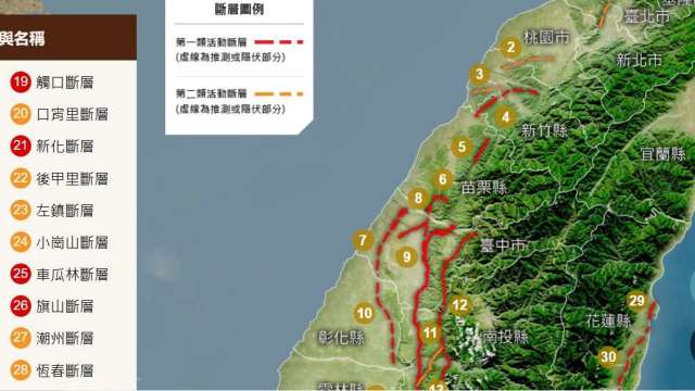 快看你家房子有「踩雷」嗎？ 3個新斷層帶分布地點曝光。（圖：經濟部地質調查及礦業管理中心網站)