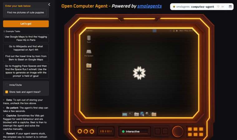 Hugging Face的全新免費雲端AI代理工具Open Computer Agent。(圖:Hugging Faceej0 j;3)