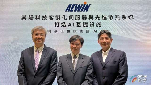 左起為其陽總經理林章安、佳世達智能方案事業群總經理暨其陽董事長曾文興、其陽營運長黃逢誼。(鉅亨網記者彭昱文攝