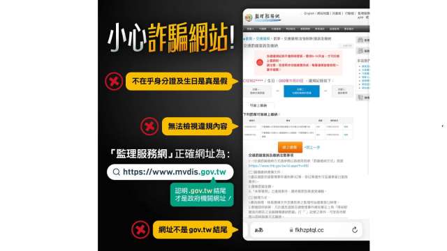 詐團催繳更新交通罰單，公路局籲勿點擊假連結受騙。(圖:公路局提供)