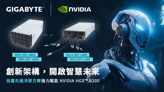 技嘉旗下技鋼推出四款NVIDIA B200平台伺服器 擴大AI伺服器布局。(圖：技嘉提供)